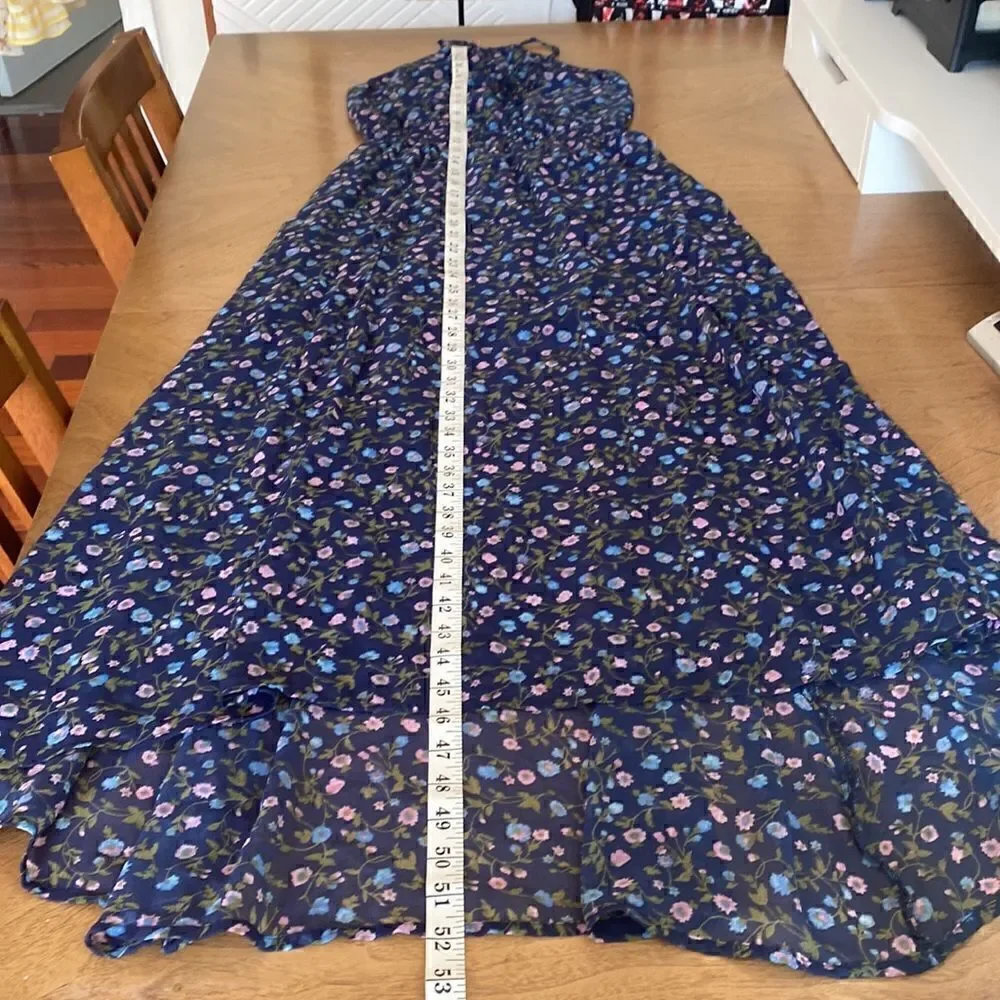 Abercrombie & Fitch Navy Halter Chiffon Floral High Low Hem Maxi Dress Size XS